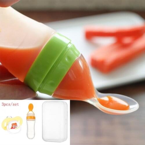 3pcs/set Safety Baby Bottle Silicone Baby Feeding With Spoon Comfort Pacifiers for Babies Cute Pacifiers Clip With Dust Cover