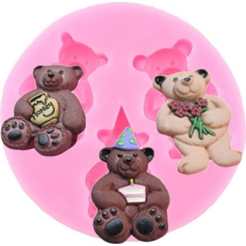 3D Little Bear Silicone Mold Cupcake Topper Fondant Cake Border Decorating Tools Baby Birthday Candy Chocolate Gumpaste Moulds