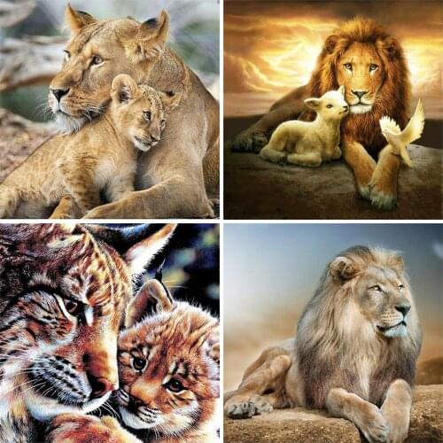 5D Diamond Painting Cross Stitch Lion Full Drill Square Diamond Art Embroidery Animal Handwork Home Decoration