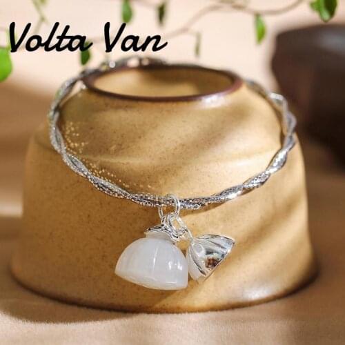 Volta Van 925 Sterling Silver Charm Bracelets Natural Jade Lotus Flower Trendy 2021 New Fine Jewelry Fashion Concise Bracelet