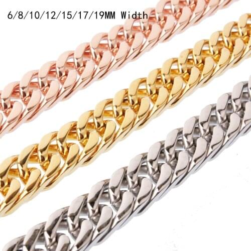 6/8/10/12/15/17/19mm Wide New Stainless Steel Silver Color Gold/Rose Gold Cuban Curb Link Chain Men Women Necklace Jewelry