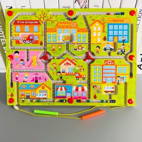 Montessori Wooden Magnetic Maze Toy Baby Logical Thinking Wooden Educational Learning Toys Scenes Game Jigsaw Puzzles