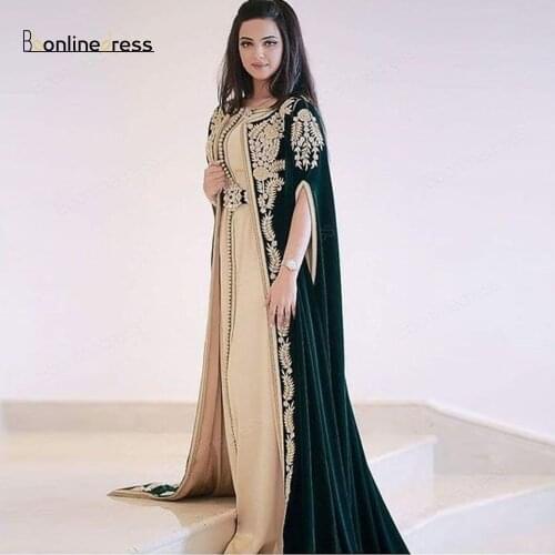Bbonlinedress Evening Dresses Emboridery Appliques Long Evening Dress with Jacket Arabic Abaya Moroccan Kaftan Party Dress