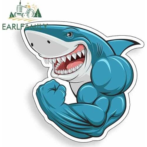 EARLFAMILY 13cm x 13cm Muscle Shark Funny Car Stickers Fashion Sunscreen Custom Printing Waterproof Scratch-Proof Sticker