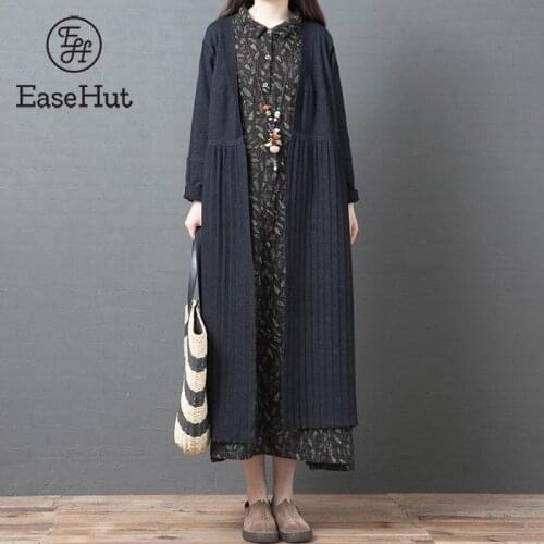 EaseHut Vintage National Trench Coat for Women Open Front Long Sleeve Loose Casual Winter Spring Long Windbreaker Overcoat