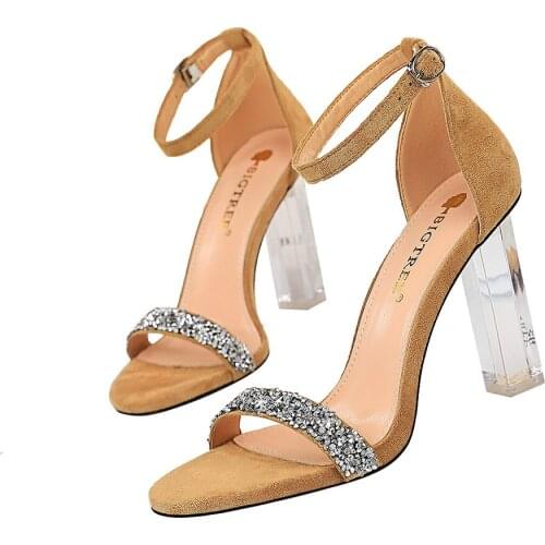 Европейский и американский ветер, летние каблуки, прозрачные каблуки, сандалии с блестками