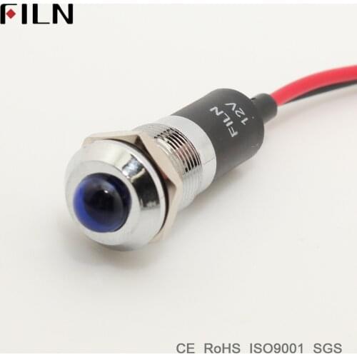 FILN 12mm metal pilot indicator signal lamp 12v 24v 110v red yellow blue green white led light