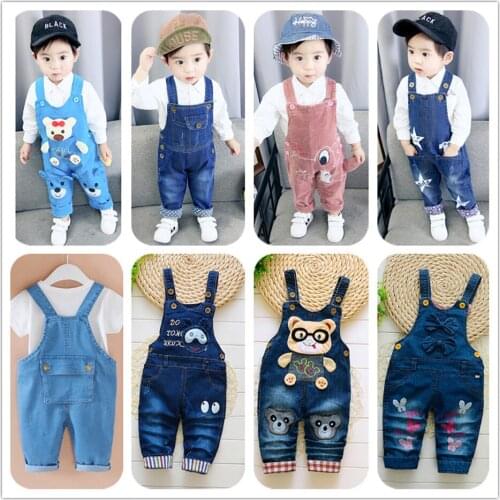 2021 New Toddler Overalls Baby Suspender Pants Solid Baby Boy Girls Cute Cartoon Overalls Pants For Kids Denim Costume