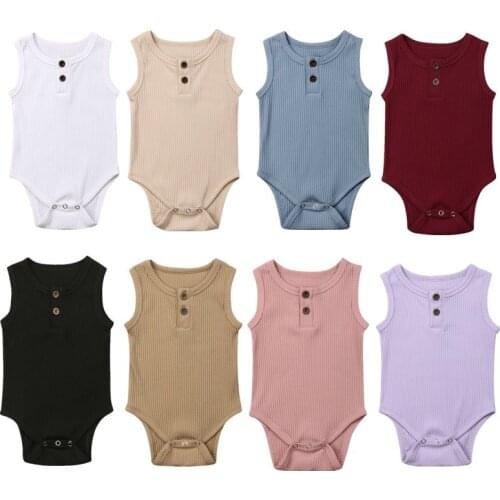0-24M Newborn Summer Clothing Baby Girl Knit Solid Ribbed Bodysuit Girls Sleeveless Jumpsuit Boy Cotton Outfits Boys Sunsuit
