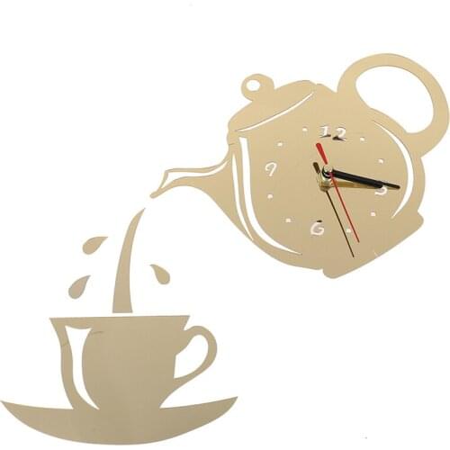 Creative DIY Acrylic Coffee Cup Teapot 3D Wall Clock Decorative Living Room Dining Room Home Decor Clock Kitchen Wall Clocks