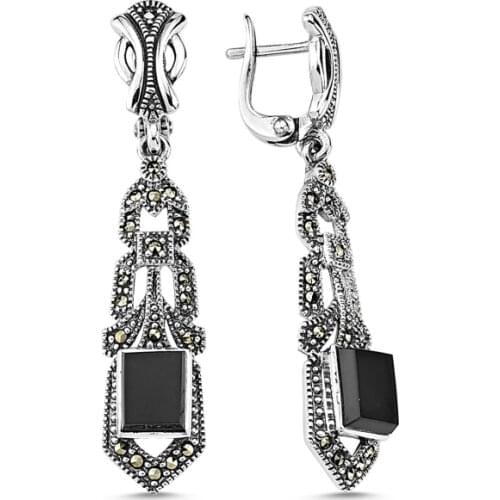 KUTAYDAN Marcasite & Natural Stone Earrings 925 Sterling Silver