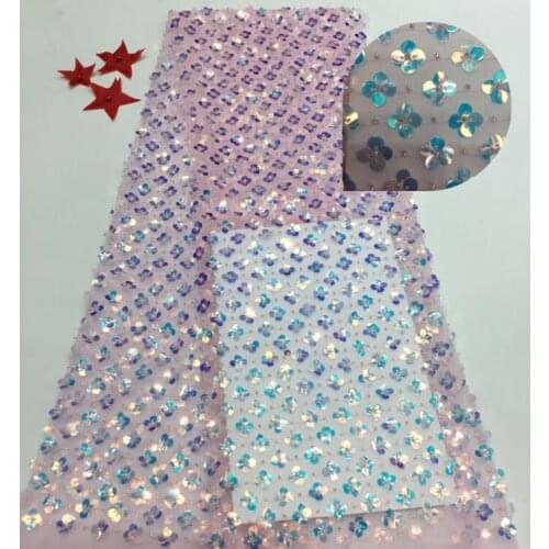 L-7327 Latest african net lace fabric with sequins French Net Lace Fabric