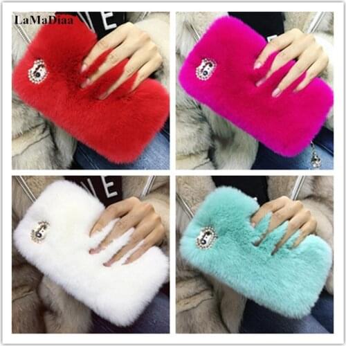 LaMaDiaa Cute Fluffy Rabbit Hair Fur Case For iPhone 11 Pro MAX 8 7 6 6S Plus X XR Xs Max Cover Lovely Warm Bling Soft TPU Case