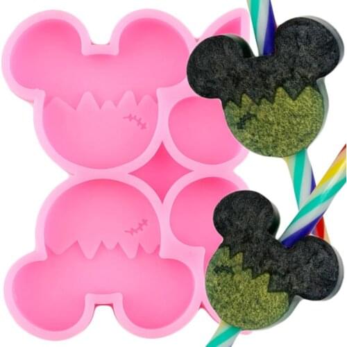 Disney Frankenstein Mickey Silicone Straw Topper Molds Mouse Head Jelly Candy Chocolate Fondant Mould Keychain Epoxy Resin Mold