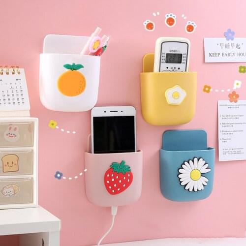 Wall Mount Adhesive Cell Phone Charging Brackets Holders Remote Control Stand Bed Side Shelf Multipurpose Storage Box