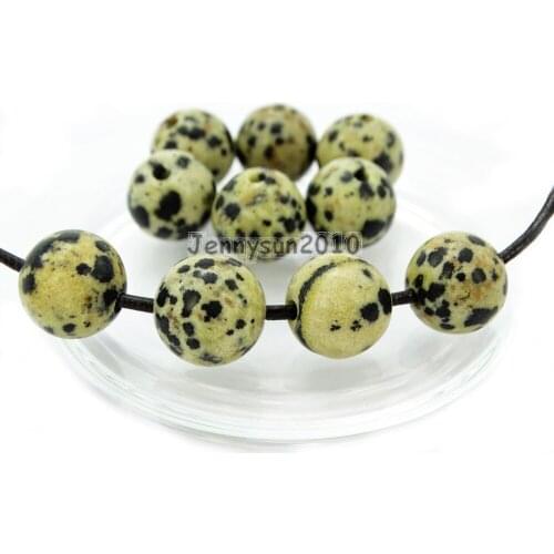 Natural 8mm Dalmation Spot Gems Stone (2mm) Big Hole Round Beads for Jewelry Making Crafts 100Pcs/Pack