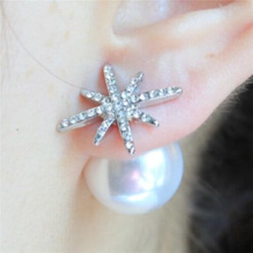 New Fashion Design Jewelery Screw Full Crystal Starfish Earrings Prisoner Double Imitation Pearl Earrings Female
