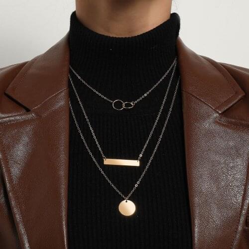 Alloy Round Disc Circles Pendants Necklaces for Women 2021 Fashion Jewelry Layered Necklace Female Long Simple New