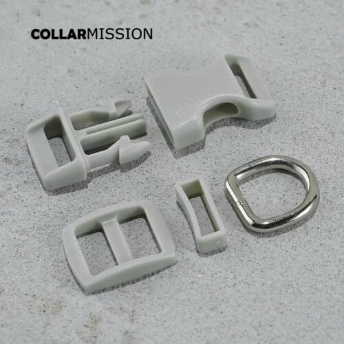 Plastic buckle+Tri-Glid+square keeper+D ring) DIY dog collar gray 15mm webbing sewing high qualityaccessory premium quality