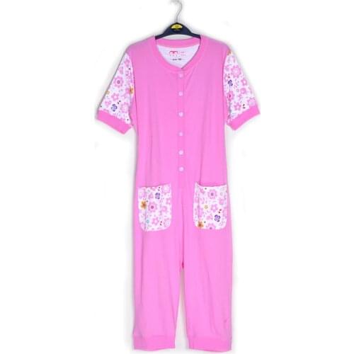 Diaper lover pink flower print Adult short-sleeved button onesie/ Adult back baby romper Convenient toilet/ Adult Baby onesie