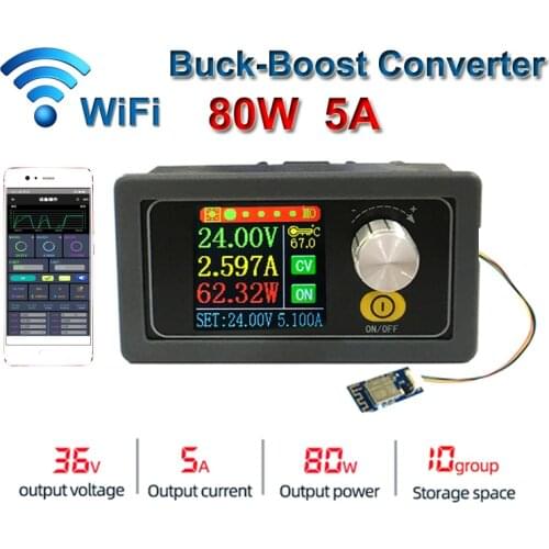 80W 5A WiFi App DC/DC Buck Boost Converter CC CV 0.6-36V Variable DC Power Supply Module Adjustable Voltage Regulator 2.4G