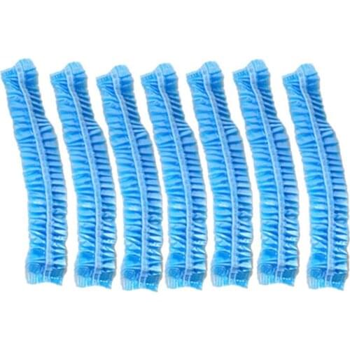 Promotion! New 100pcs Clear Disposable Plastic Shower Bath Caps for spa Hair Salon For Hotel/Home Use (Blue)