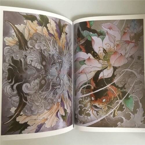 Sale New Embroidered Book Tattoo Books Carved Two Tattoos Manuscript Canglong Qilin Rui Beast Snake Art Master Hand Pattern Sale
