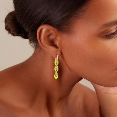 Neon Enamel 2021 Spring Summer Hot Selling Bright Colorful Gold Color Beaded Link Chain Dangle Earring