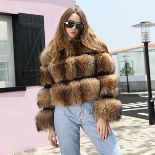 Hot Sale Real Raccoon Fur Coat Winter Luxury Women Short Fur Jacket Furry Fluffy Natural Raccoon Fur Coat