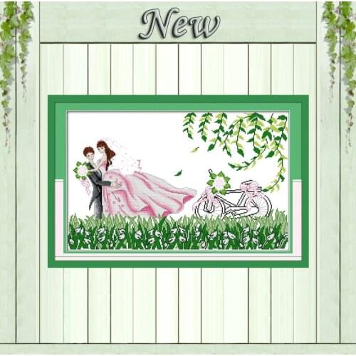 Wedding in spring lovers diy painting counted print on canvas DMC 11CT 14CT Chinese Cross Stitch kits embroidery needlework Sets