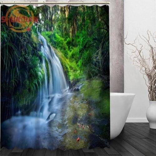 Waterfall landscape Shower Curtain Eco-friendly Modern Fabric polyester Custom Home Decor Curtains