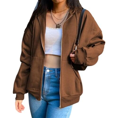 2021 Women Fashion Long Sleeve Zipper Hooded Coat Stylish Pocket Solid Color Top For Shopping Going Out Daily