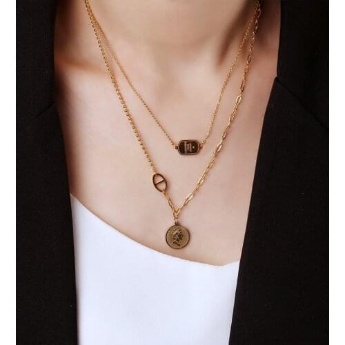 Titanium Steel Necklace Female Fashion Light Luxury Minor Double Layer Queen Collarbone Chain Temperament Cold Wind Star