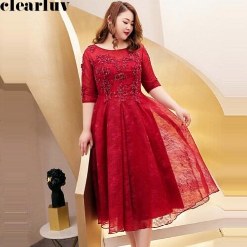 Formal Prom Gowns Dresses Burgundy Women Party Night 2019 Half-sleeve Plus Size Vestidos De Gala O-neck Sequin Prom Dresses T093