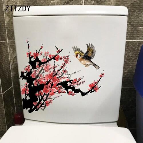ZTTZDY 24×21.1CM Classic Plum Blossom Branch Flying Bird Toilet Decoration Classical Bedroom Wall Stickers T2-1097