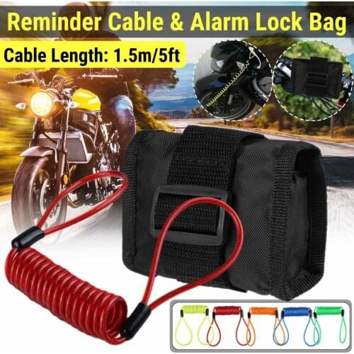 1.5m Reminder Cable + Alarm Lock Bag For Motorcycle Motorbike Anti Thief Motorbike Wheel Alarm Disc Lock 5 Color