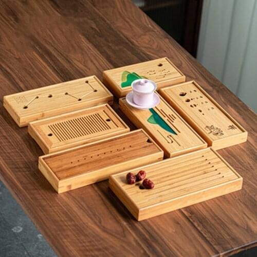 1PC Tea Tools Natural Bamboo Tea Tray Embedded Panel Box Type Drain Tea Set Tea Board Rectangular Water Storage Tray