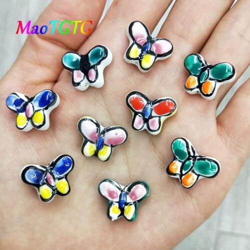 10pcs Colorful Butterfly Ceramic Beads For Jewelry Making Bracelet Hand-painted Butterfly DIY Ceramic Bead Accessories Wholesale