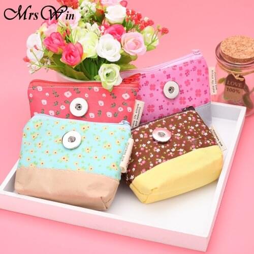 10pcs/lot New Fashion Snap Jewelry Small Fresh Cloth Coin Purse Canvas Flowers Wallet diy 18mm Snap Button Bags GIft