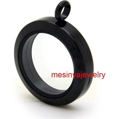 10pcs best price ! magnet floating PVD black plain 316L not 304 30mm large round glass locket for necklace floating charms