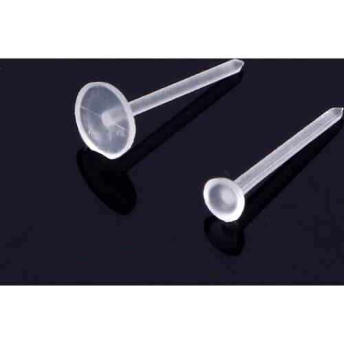100PCS Invisible Clear Plastic 5mm 3mm Flat Blank Pad Earring Nail Pin Ear Post