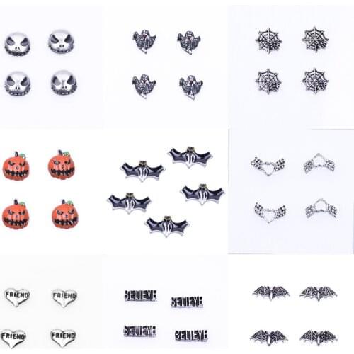 20pcs/Lot Halloween Bat Ghost Alien Floating Charms Letters Friend Believe Pendant For Glass Memory Locket Necklaces Jewelry