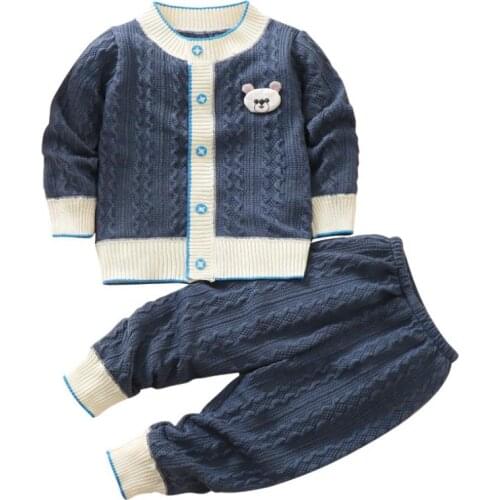 2021 New Autumn Winter Knitted Baby Sets Cotton 2pcs Lovely Cartoons Cardigan Sweaters+Pants Infant Boys Girls Suits