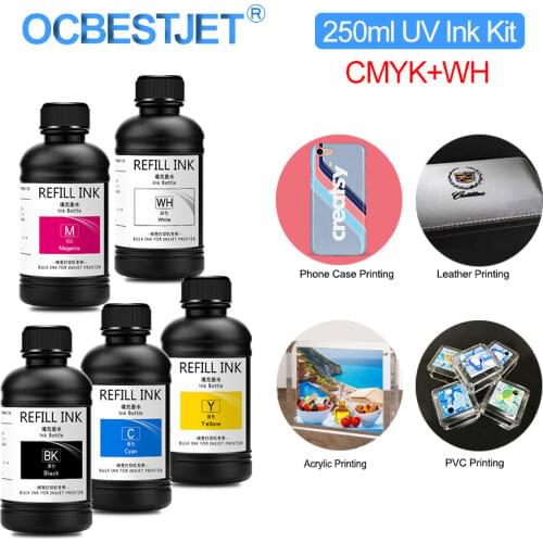 250ML 5Bottles/Set LED UV Ink For Epson 1390 L800 1400 1410 1430 1500W R290 R330 L800 L1800 Printer UV Ink For All UV Printer