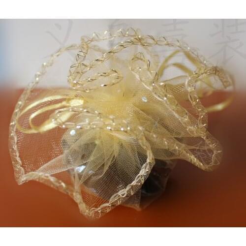 500pcs diameter 26cm gold Round Sachet Organza Bag Drawstring jewelry packaging bags for Wedding/gift/food/candy/Christmas