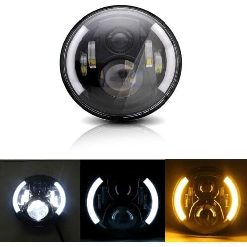 7"Inch 60W Motorcycle LED Headlight With Halo H4 High Low Beam with Amber Turn Signal for Motorcycles LED Headlamp