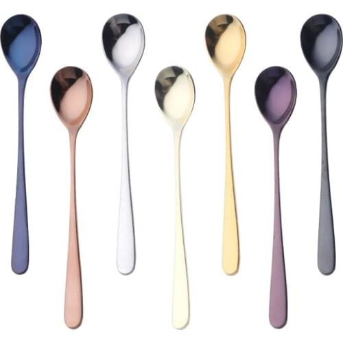 8'' Long Handle Ice Spoon Stainless steel Tea spoon Rose Gold Coffee Spoon Golden Fruit Mixing Stirring Cold Drink Dessert Spoon