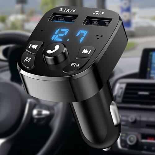 Car Player Kit Card Bluetooth Version 5.0 FM Transmitter Car Charger Quick With QC3.0 Dual USB Voltmeter & AUX IN/OUT DC 12/24V