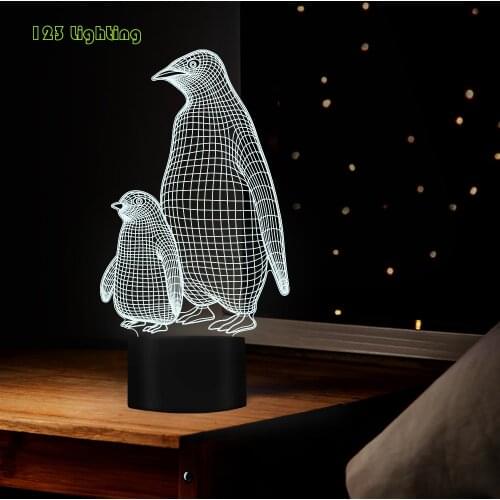 Colorful Penguin LED Night light USB Plug Beside Computer Cute Children Gift Acrylic Cartoon Animals Ligh Fixture Button dimming