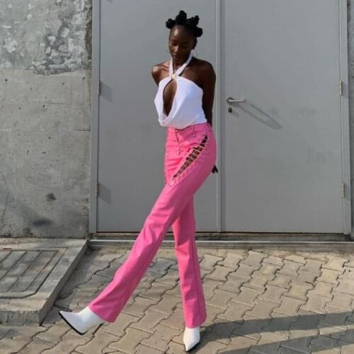 PU Leather Long Pants Hollow Out Drawstring Clothes Capris Lace Up Vintage Fashion Trouser Y2k Harajuku Straight Womens Pants